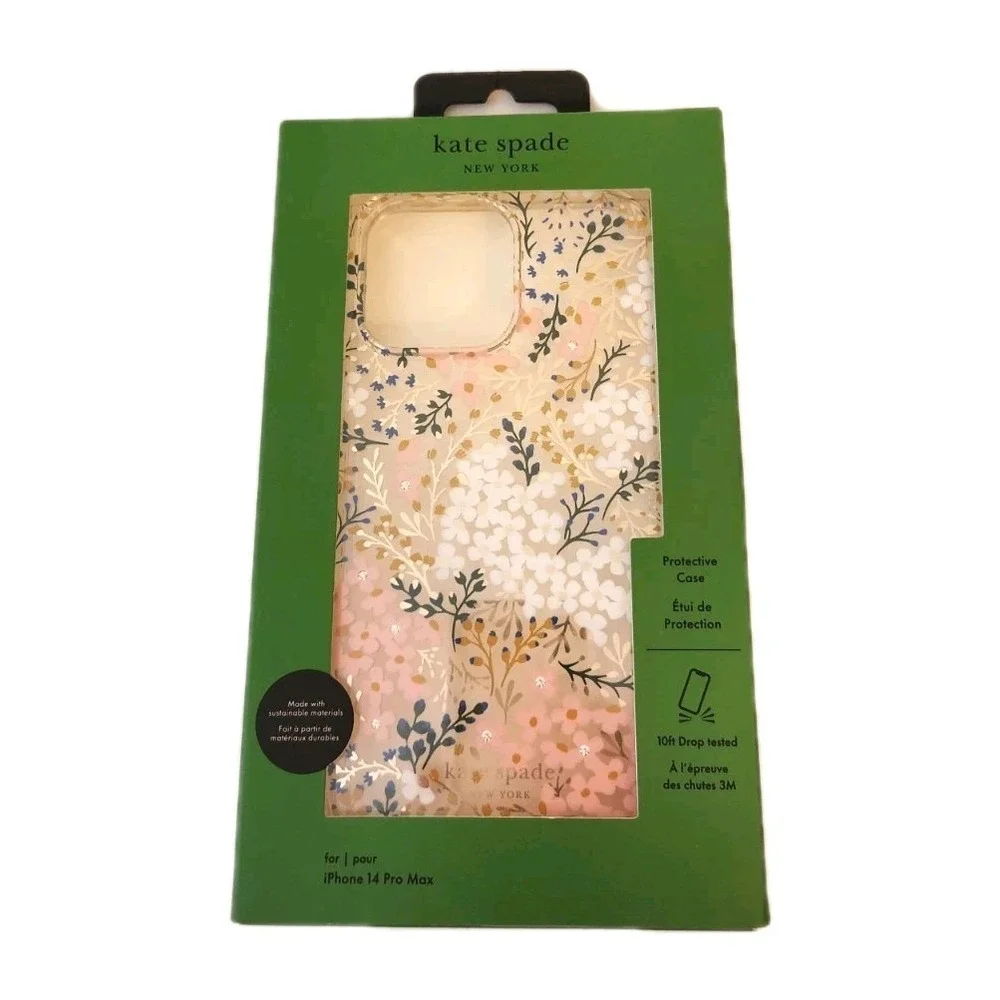 kate spade New York Case for iPhone 14 Pro Max w MagSafe Clear Floral Gold Pink